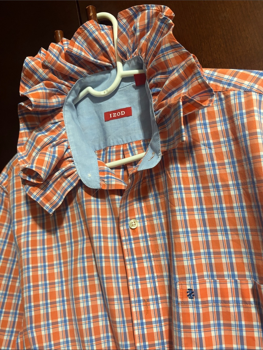 Upcycled/Reloved Izod Orange/Blue Plaid Shirt
